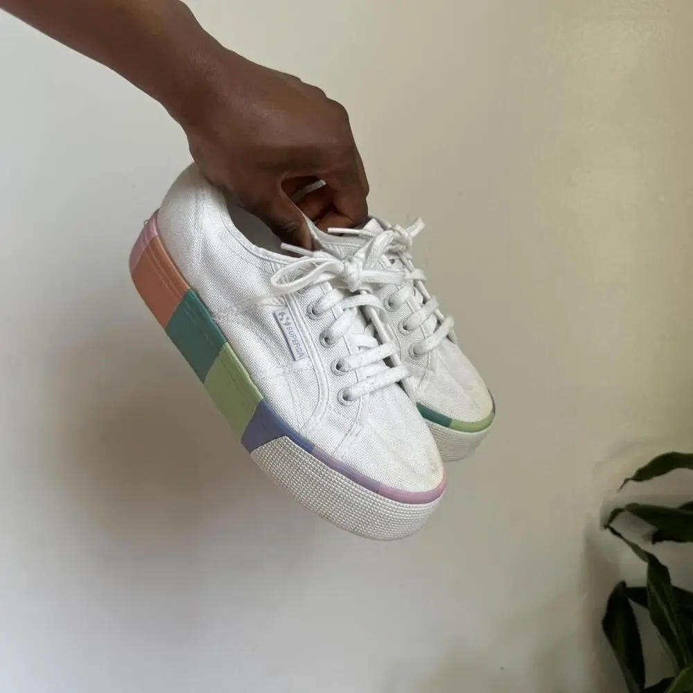 Superga Women's White and Multi chunky‎ sole sneakers
